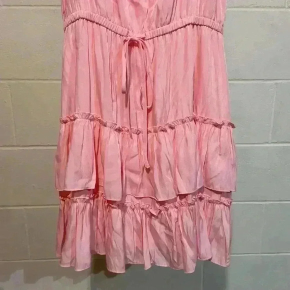 Bar III Tie Waist Halter Dress Large Bubblegum Pink Ruffle Feminine Party Tiered - Picture 3 of 8